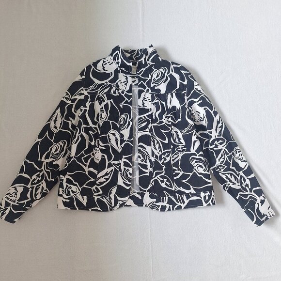 💙 Coldwater Creek Artsy 100% Cotton Jacket Size L Preppy Contemporary - Picture 1 of 8